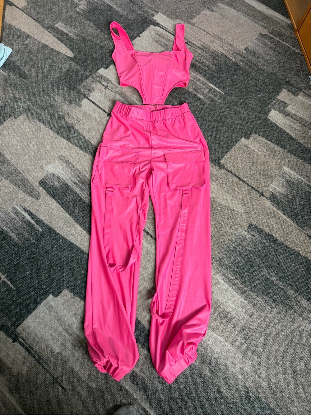 Women's Hot Pink Cargo Jumpsuit with Cutout Bodice
